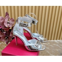 Shop Cheap Valentino VLogo Locker Calfskin Leather High Heel Sandals 9.5cm Silver 116048