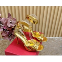 Big Discount Valentino VLogo Locker Calfskin Leather High Heel Sandals 9.5cm Gold 1116049