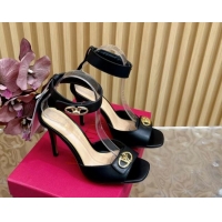 Low Price Valentino VLogo Locker Calfskin Leather High Heel Sandals 9.5cm Black 1116050