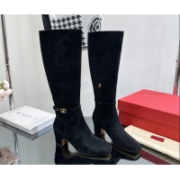 Stylish Valentino VLogo Suede High Boots 8cm Black 1116055