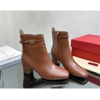 Charming Valentino VLogo Calfskin Leather Ankle Boots 8cm Brown 1116057