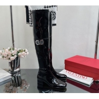 Hot Style Valentino Rockstud Patent Calfskin High Boots Black 1118007