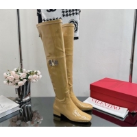 Grade Valentino Rockstud Patent Calfskin High Boots Yellow 1118008