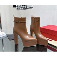 Sophisticated Valentino Tan-Go Platform Ankle Boots 15.5cm in Calfskin Leather Brown 1118009