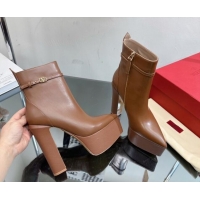 Sophisticated Valentino Tan-Go Platform Ankle Boots 15.5cm in Calfskin Leather Brown 1118009