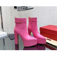 Top Grade Valentino Tan-Go Platform Ankle Boots 15.5cm in Calfskin Leather Dark Pink 1118011