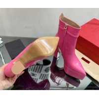 Top Grade Valentino Tan-Go Platform Ankle Boots 15.5cm in Calfskin Leather Dark Pink 1118011