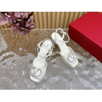 Most Popular Valentino Strass VLogo Satin Platform Sandals White 1118014