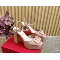 Best Price Valentino VLogo Patent Leather Platform Sandals Nude Pink 1118015