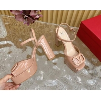 Best Price Valentino VLogo Patent Leather Platform Sandals Nude Pink 1118015