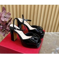 Purchase Valentino VLogo Patent Leather Platform Sandals Black 1118016