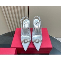 Good Quality Valentino The Bold Edition VLogo Satin Slingback Pumps 10cm with Strass Light Grey 1118018