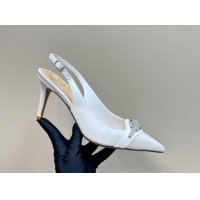 Purchase Valentino The Bold Edition VLogo Satin Slingback Pumps 8cm with Strass White 1118022