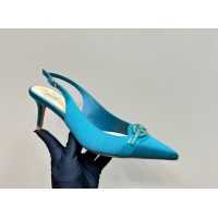 Best Product Valentino The Bold Edition VLogo Satin Slingback Pumps 6.5cm with Strass Blue 1118024