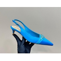 Good Quality Valentino The Bold Edition VLogo Satin Slingback Pumps 4cm with Strass Blue 1118027