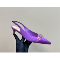 Best Grade Valentino The Bold Edition VLogo Satin Slingback Pumps 4cm with Strass Purple 1118028