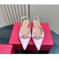 Best Product Valentino The Bold Edition VLogo Satin Slingback Ballerinas Flats with Strass Light Pink 1118030