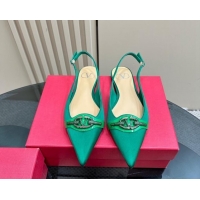 Good Product Valentino The Bold Edition VLogo Satin Slingback Ballerinas Flats with Strass Green 1118031