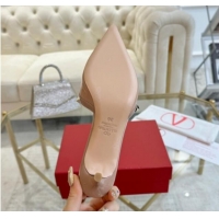 Classic Hot Valentino Rockstud Mules 6cm with Bow in Patent Calfskin Dusty Pink 1118034