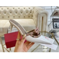 Durable Valentino Rockstud Mules 6cm with Bow in Patent Calfskin White 1118036