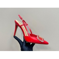 Low Cost Valentino Strass VLogo Satin Slingback Pumps 10cm in Patent Leather Red 1118038