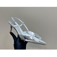 Popular Style Valentino Strass VLogo Satin Slingback Pumps 6.5cm in Patent Leather Silver 1118041