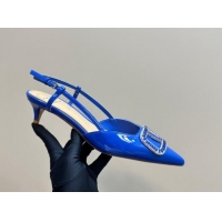 Good Looking Valentino Strass VLogo Satin Slingback Pumps 4cm in Patent Leather Blue 1118043