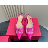 Top Grade Valentino Strass VLogo Satin Slingback Ballerinas Flats in Patent Leather Dark Pink 1118046