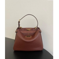 Famous Brand Fendi Peekaboo Soft Medium Bag in Cappuccino-coloured Leather Bag 70202 Dark Brown 2024