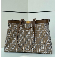 Top Grade Fendi Medium X-Tote Bag in FF Houndstooth Fabric 8589 Brown 2024