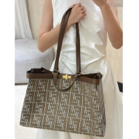 Top Grade Fendi Medium X-Tote Bag in FF Houndstooth Fabric 8589 Brown 2024