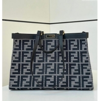 Shop Discount Fendi Medium X-Tote Bag in FF Houndstooth Fabric 8589 Blue 2024