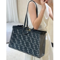 Shop Discount Fendi Medium X-Tote Bag in FF Houndstooth Fabric 8589 Blue 2024