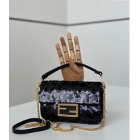 Well Crafted Fendi Baguette Mini bag Embroidered with Sequins 8601S Black 2024