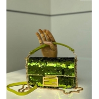 Inexpensive Fendi Baguette Mini bag Embroidered with Sequins 8601S Green 2024