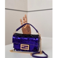 Shop Fashion Fendi Baguette Mini bag Embroidered with Sequins 8601S Deep Purple 2024