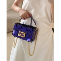 Shop Fashion Fendi Baguette Mini bag Embroidered with Sequins 8601S Deep Purple 2024