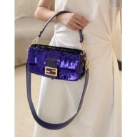 Buy Discount Fendi Baguette Medium bag Embroidered with Sequins 8601M Dark Purple 2024