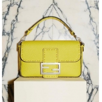 Market Sells Fendi Baguette Mini Selleria bag with topstitches in Grained Calfskin 8610S Acid Yellow 2024