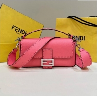 Original Cheap Fendi Regular Selleria Baguette bag with topstitches in Grained Calfskin 8610M Light Pink 2024