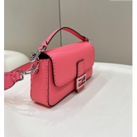 Original Cheap Fendi Regular Selleria Baguette bag with topstitches in Grained Calfskin 8610M Light Pink 2024