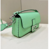 Best Price Fendi Regular Selleria Baguette bag with topstitches in Grained Calfskin 8610M Light Green 2024