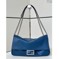 Top Design Fendi Baguette Soft Large bag in Calfskin 8669 Blue 2024