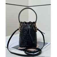 Top Design Fendi Mon Tresor Mini Bucket Bag in FF Leather FF020 Black 2024