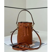 Most Popular Fendi Mon Tresor Mini Bucket Bag in FF Leather FF020 Brown 2024