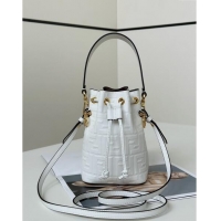 Best Product Fendi Mon Tresor Mini Bucket Bag in FF Leather FF020 White 2024