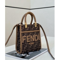 Well Crafted Fendi Mini Sunshine Shopper Tote Bag in FF fabric 8639S Brown 2024