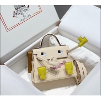 Top Design Hermes Kelly Doll Picto Mini Bag in Calfskin Leather H1001 Cream White 2024 (Half Handmade)