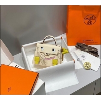 Top Design Hermes Kelly Doll Picto Mini Bag in Calfskin Leather H1001 Cream White 2024 (Half Handmade)