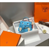 Well Crafted Hermes Kelly Doll Picto Mini Bag in Calfskin Leather H1001 Candy Blue 2024 (Half Handmade)